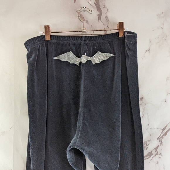 Dolls Kill X Monsters Pants Women 2X Black Flare Wide Leg Velour Bat Embroidered - Picture 7 of 13
